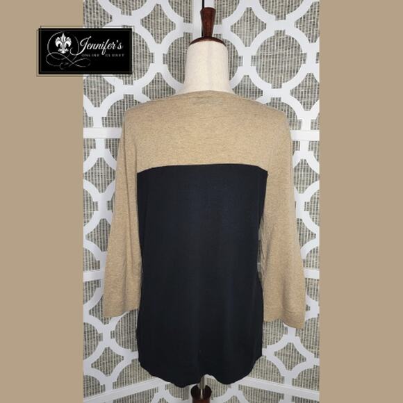 Jones New York Sport Women's Black and Tan 3/4 Sleeve Pull Over Sweater Size L - Picture 6 of 9